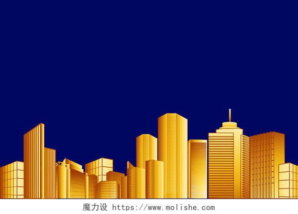 城市剪影金色夜景建筑城市生活大厦都市高层公寓矢量图